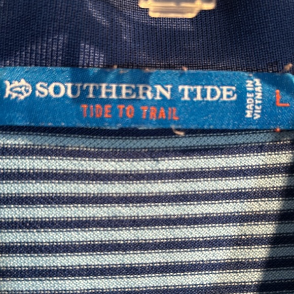 Southern Tide Men's L Tide to Trail Blue & White Striped Jersey Knit Polo Shirt - Picture 3 of 6
